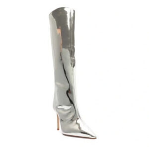 Schutz Mary Metallic Knee High Boot in Prata Size 8